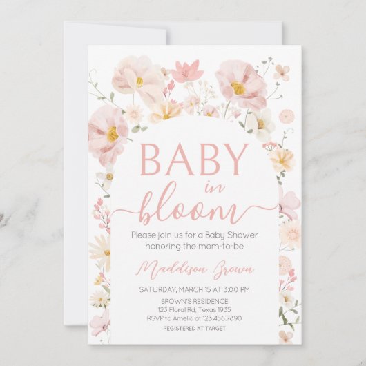 Wildflower Arch Baby in Bloom Baby shower Kaart (Voorkant)