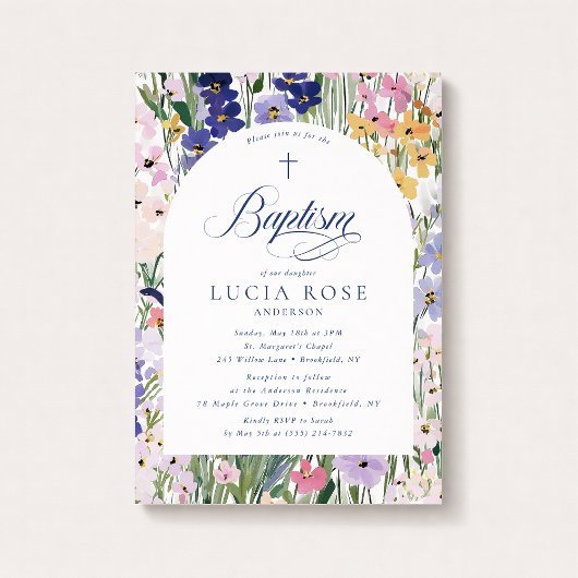 Wildflower Arch Baptism Invitation Kaart