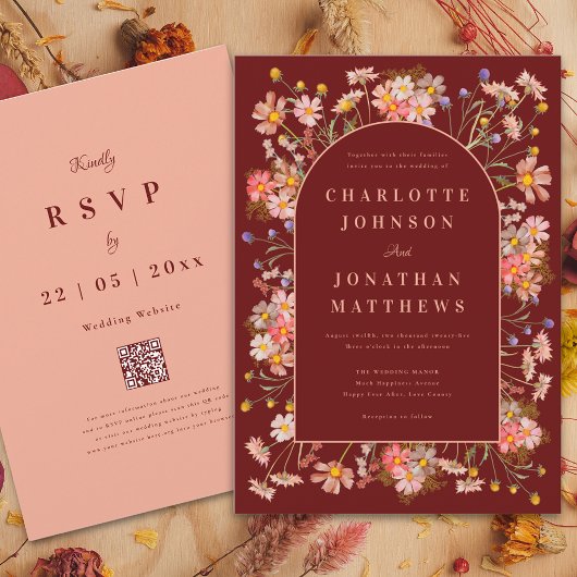 Wildflower Arch Boho Terracotta Fall Wedding Kaart