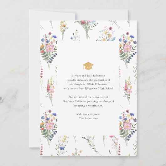 Wildflower Arch Foto Afstuderen Aankondiging (Achterkant)