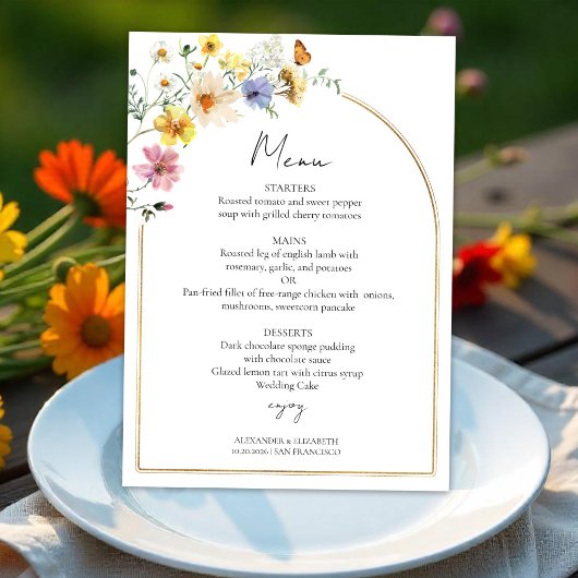 Wildflower Arch Gold | Boho Bruiloft Menu Kaart