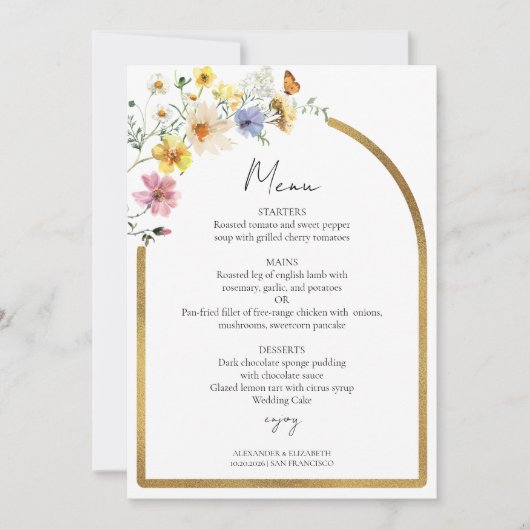 Wildflower Arch Gold | Boho Bruiloft Menu Kaart (Voorkant)