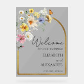 Wildflower Arch Gold |Huwelijk Acryl Welkom Teken Bord (Voorkant)