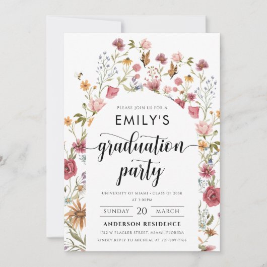 Wildflower Arch Graduation Party Uitnodiging (Voorkant)