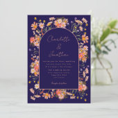Wildflower Arch Navy Blue Terracotta Fall Wedding Kaart (Staand voorkant)