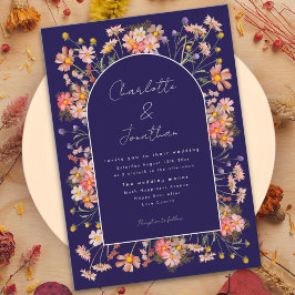 Wildflower Arch Navy Blue Terracotta Fall Wedding Kaart