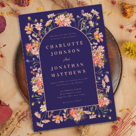 Wildflower Arch Navy Terracotta Fall Wedding Kaart