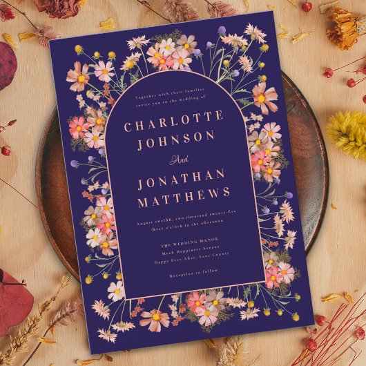 Wildflower Arch Navy Terracotta Fall Wedding Kaart