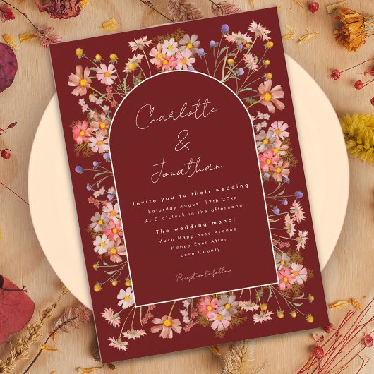 Wildflower Arch Terracotta Fall Wedding Kaart