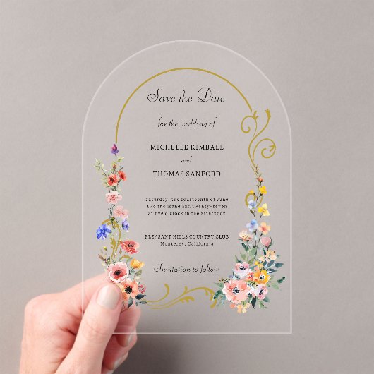Wildflower Arch Wedding Save the Date Acryl Uitnodigingen (Insitu (Draagbaar))