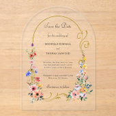 Wildflower Arch Wedding Save the Date Acryl Uitnodigingen (Voorkant)