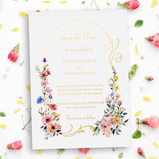 Wildflower Arch Wedding Save the Date Folie Uitnodiging