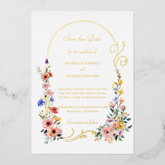 Wildflower Arch Wedding Save the Date Folie Uitnodiging (Voorkant)
