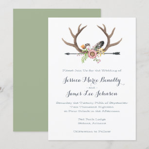 Wildflower Arrow en Antlers Wedding Kaart