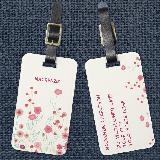 Wildflower Art gepersonaliseerde naam Bagagelabel