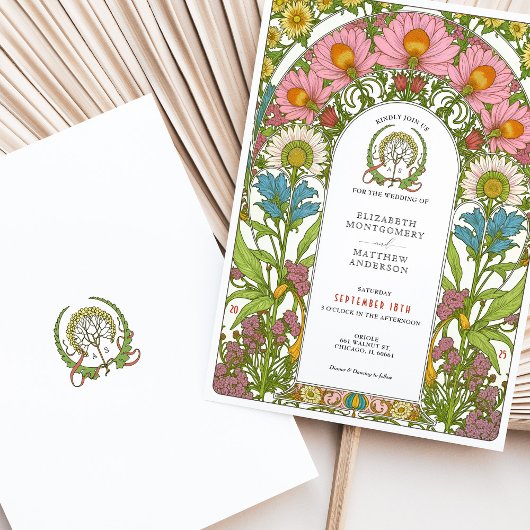  Wildflower Art Nouveau bruiloft Kaart