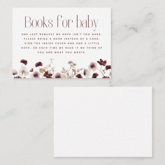 Wildflower Autumn Baby shower Boeken voor Baby Informatiekaartje (Voorkant / Achterkant)