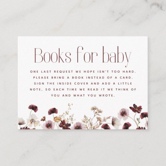 Wildflower Autumn Baby shower Boeken voor Baby Informatiekaartje (Voorkant)