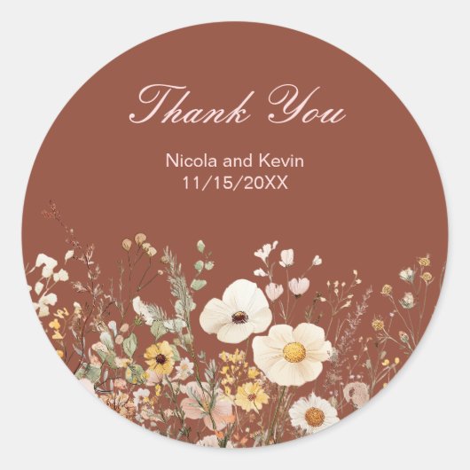 Wildflower Autumn Fall Floral Wedding Ronde Sticker (Voorkant)