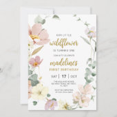 Wildflower Baby 1e verjaardagsuitnodiging Kaart (Voorkant)