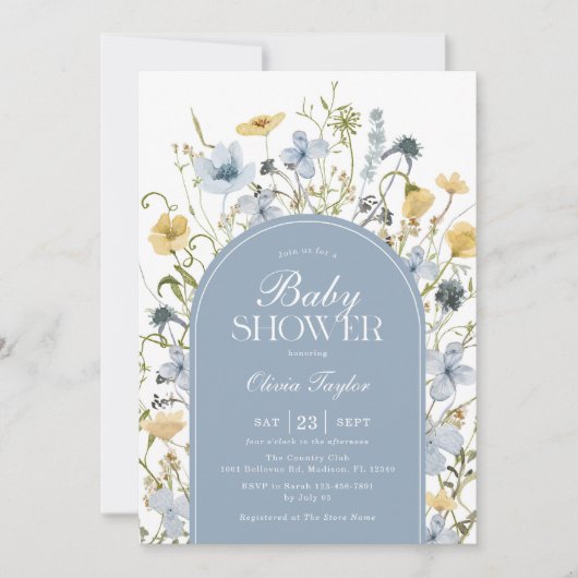 Wildflower Baby Boy Douche Blauw Kaart (Voorkant)