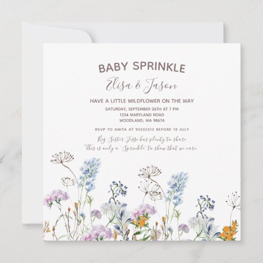 Wildflower Baby Girl Sprinkle Showuitnodiging Kaart (Voorkant)