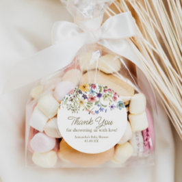 Wildflower Baby in bloei Baby shower Favor Tag Ronde Sticker
