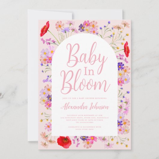 Wildflower baby in bloei Meisje Baby shower Kaart (Voorkant)