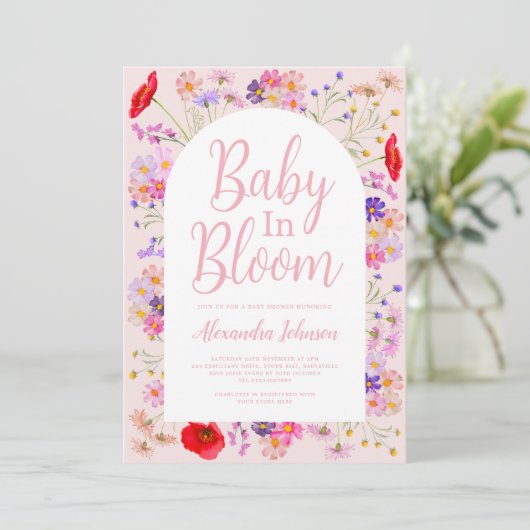 Wildflower baby in bloei Meisje Baby shower Kaart (Staand voorkant)