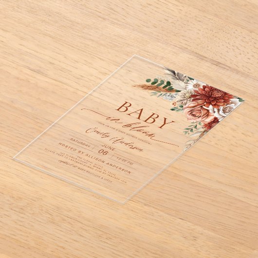 Wildflower Baby in Bloom Autumn Baby shower Acryl Uitnodigingen (Laagn)