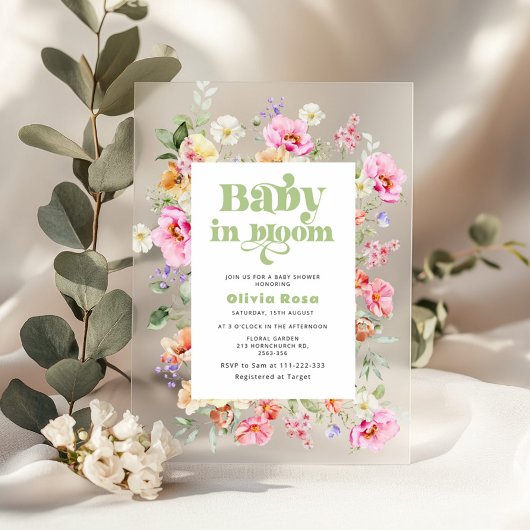 Wildflower Baby in Bloom Baby shower Acryl Uitnodigingen