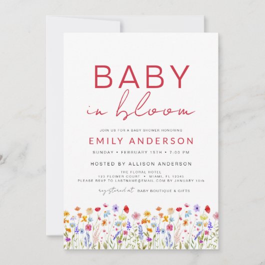 Wildflower Baby in Bloom Baby shower Bloemen Kaart (Voorkant)