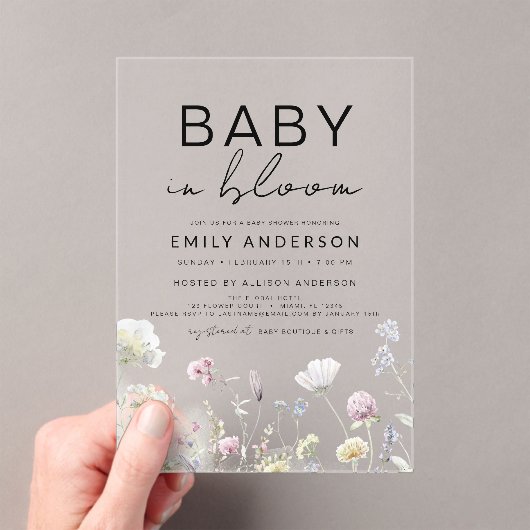 Wildflower Baby in Bloom Baby shower Boho Garden Acryl Uitnodigingen (Insitu (Draagbaar))