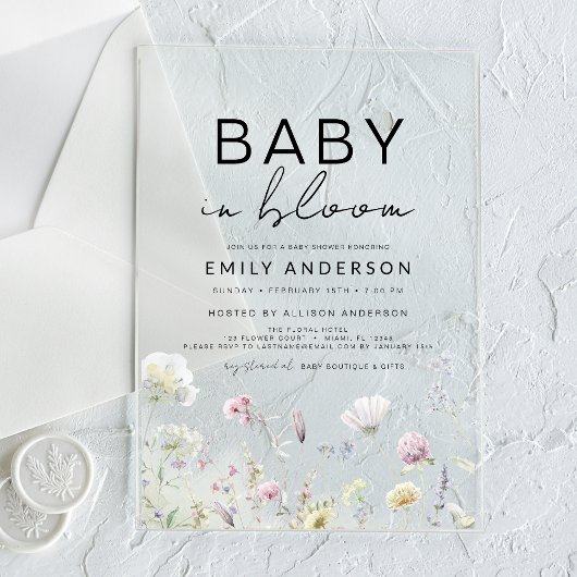 Wildflower Baby in Bloom Baby shower Boho Garden Acryl Uitnodigingen