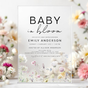 Wildflower Baby in Bloom Baby shower Boho Garden Acryl Uitnodigingen