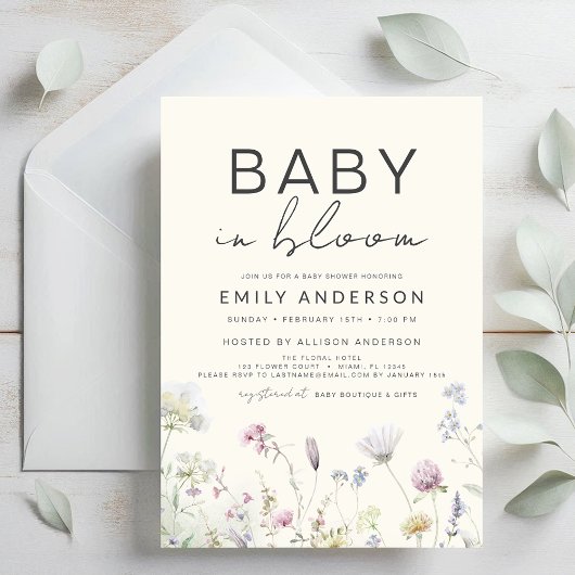 Wildflower Baby in Bloom Baby shower Boho Garden Kaart