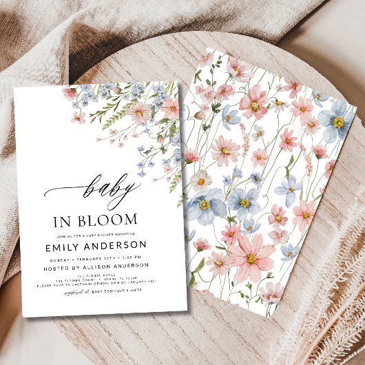 Wildflower Baby in Bloom Baby shower Pink Blue Kaart
