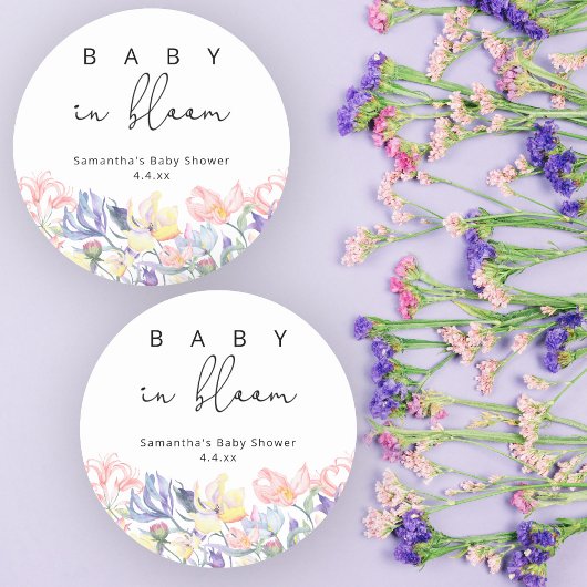 Wildflower - Baby in bloom baby shower Ronde Sticker