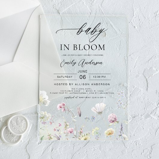 Wildflower Baby in Bloom Baby shower Tuin Acryl Uitnodigingen