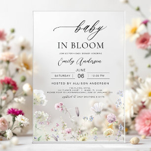 Wildflower Baby in Bloom Baby shower Tuin Acryl Uitnodigingen
