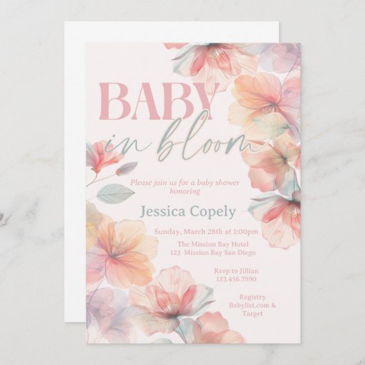 Wildflower, Baby in Bloom, Baby shower Uitnodiging (Voorkant / Achterkant)