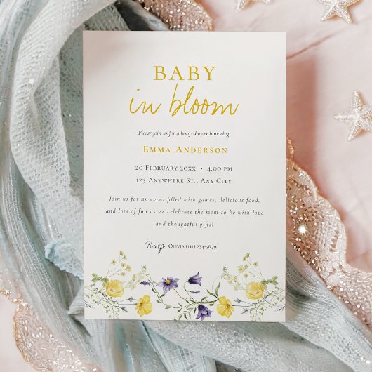 Wildflower Baby in bloom baby shower Uitnodiging