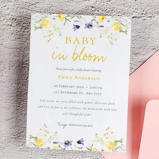 Wildflower Baby in bloom baby shower Uitnodiging