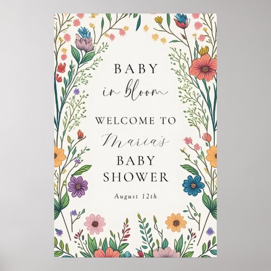 Wildflower Baby in Bloom Baby shower Welkom Poster (Voorkant)