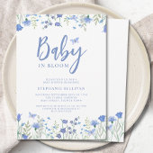 Wildflower Baby in Bloom Blue Baby shower Kaart