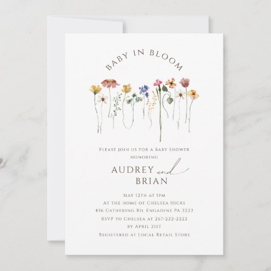 Wildflower Baby in Bloom Couple's Baby shower Kaart (Voorkant)