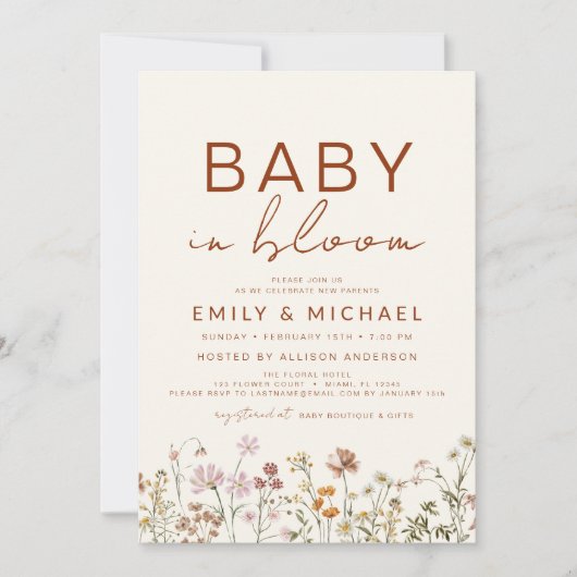 Wildflower Baby in Bloom Couples Douche Terracotta Kaart (Voorkant)