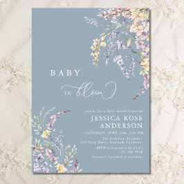 Wildflower Baby in Bloom Dusty Blue Baby shower Kaart