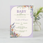 Wildflower Baby in Bloom Dusty Violet Baby shower Kaart (Staand voorkant)