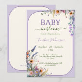 Wildflower Baby in Bloom Dusty Violet Baby shower Kaart (Voorkant / Achterkant)